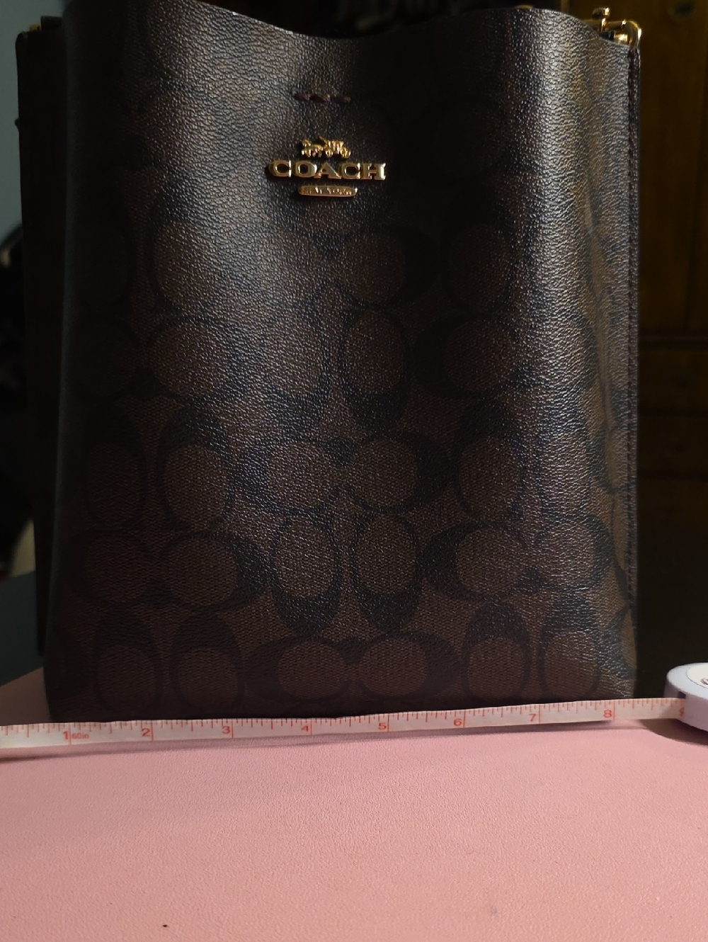Coach Brown Walnut Molly Signature Monogram Bucket Bag with Gold Logo